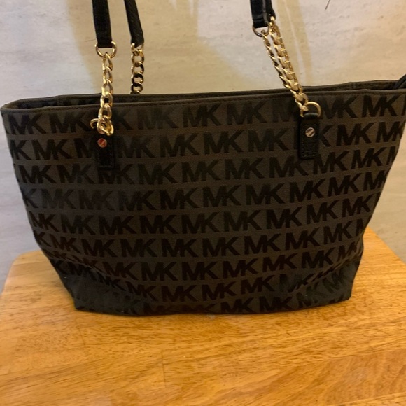 Michael Kors Black Monogram Tote with Gold Accents - Picture 1 of 10
